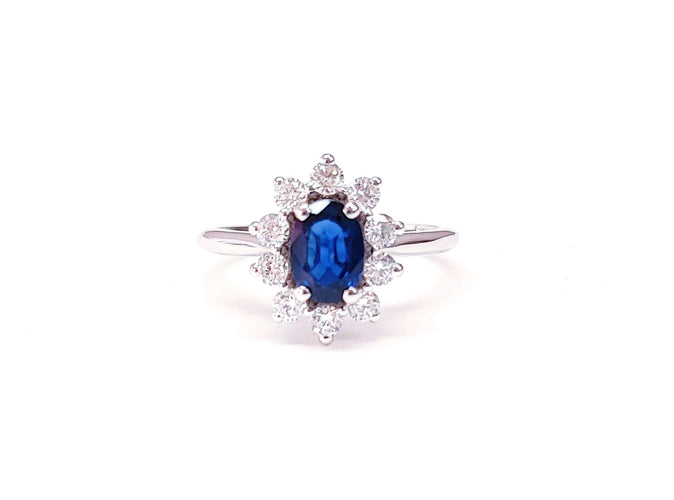 Bague 55 Bague marguerite saphir diamant or blanc 58 Facettes Bag.Marg.FA.30-S