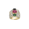 Bague Bague en or jaune 18 Cts avec saphir, rubis, émeraude et diamants vers 1990. T49 58 Facettes