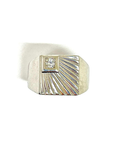 Bague 61 Chevalière en or blanc 18 carats et diamant 58 Facettes