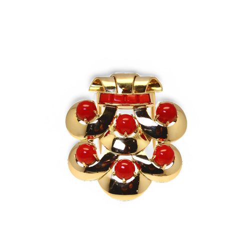 BULGARI Clips de revers Rétro en or jaune et corail 58 Facettes