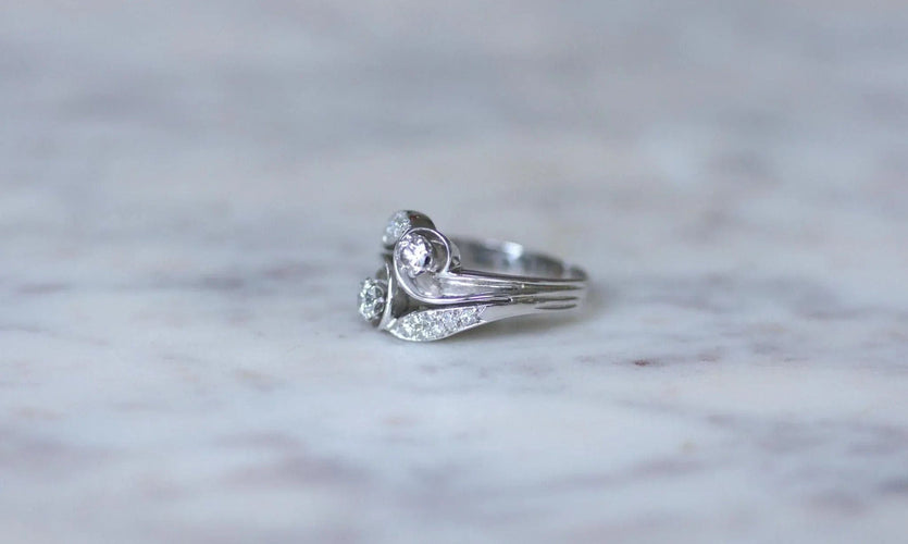 Bague 57.5 Bague Toi et Moi Diamants Rétro Or et Platine 58 Facettes