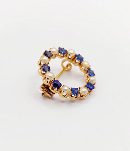 Broche Broche antique en or 18k avec perles et pierres bleues 58 Facettes A06460
