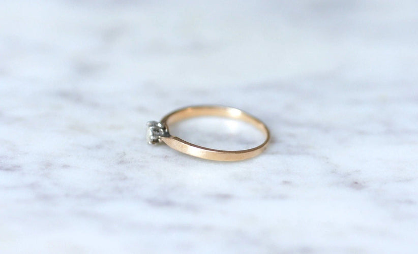 Bague 58.5 Solitaire diamant sur or rose et argent 58 Facettes