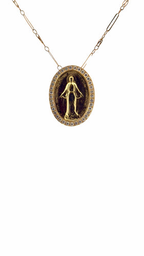 Collier Médaille miraculeuse en or et diamants sur chaîne coulissante 58 Facettes