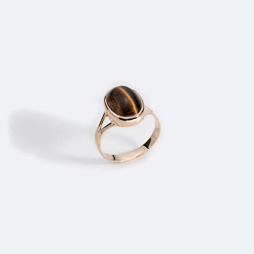 Bague 10 / Oro Giallo Bague ovale avec oeil de tigre 58 Facettes ANL17