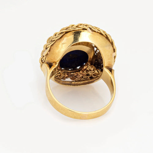 Bague Bague vintage en lapis-lazuli en or jaune 18 carats Taille 5,75 Cocktail Bijoux de luxe 58 Facettes G13405