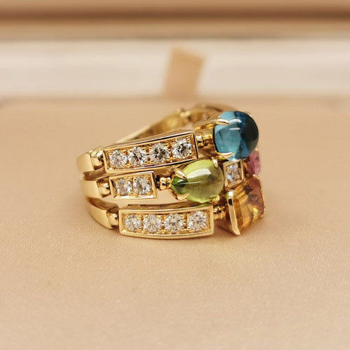 Bague BULGARI - Bague Allegra en or jaune, pierres de couleur et diamants 58 Facettes