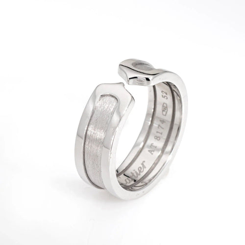 Bague Double C avec logo Cartier, vers 2000, en or blanc 18 carats, taille 6, signée, vintage