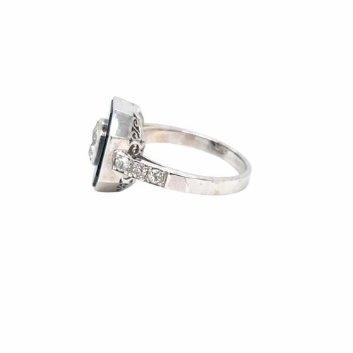 Bague 54 Bague Art Déco en or et diamants de 1,05 carat avec onyx 58 Facettes