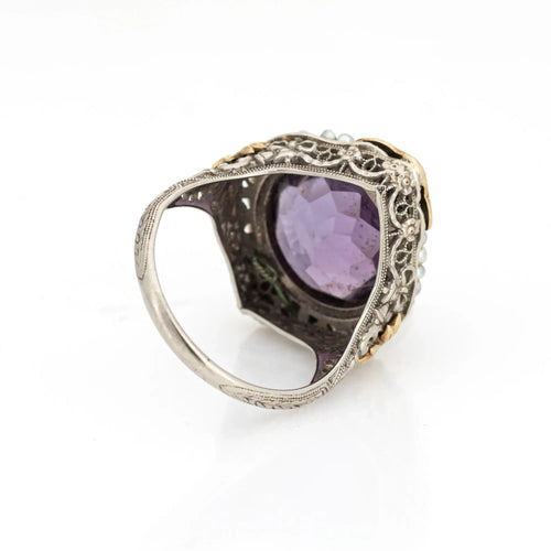 Bague Bague Art Déco Vintage Améthyste Cocktail Émail Or 14 carats Filigrane Bijoux Taille 8 58 Facettes G13492