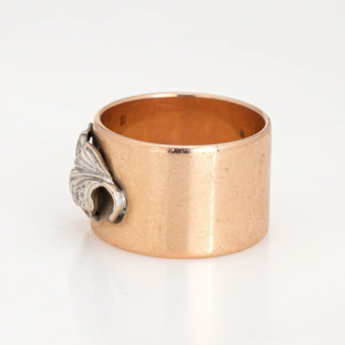 Bague 58 Bague feuille de diamant à large bande vintage en or rose 58 Facettes G13415