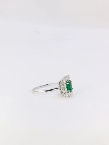 Bague 58 Bague marguerite carrée or blanc émeraude diamants 58 Facettes J206