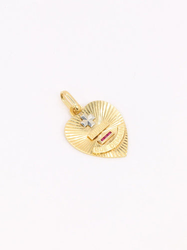 Pendentif AUGIS - Médaille amour coeur strié or jaune rubis 58 Facettes J624