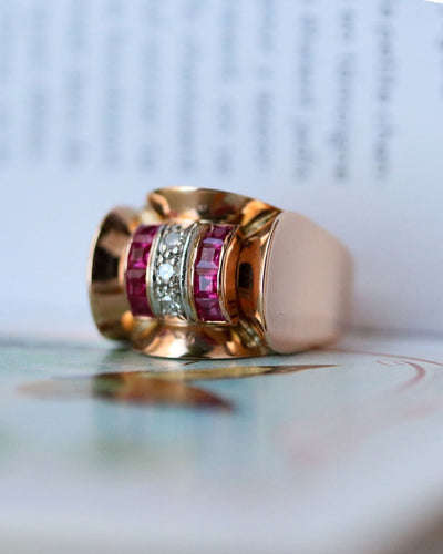 Bague 55 Bague Tank Or Rose Diamants et Rubis Verneuils 58 Facettes A11133