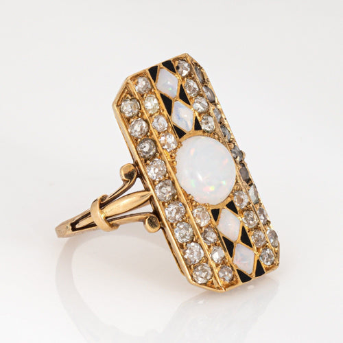 Bague 50 Bague en or jaune, opale et diamants, style victorien antique, avec émail 58 Facettes G13759