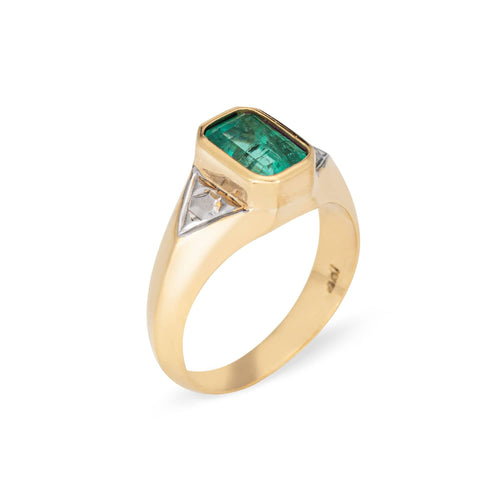 Bague Bague vintage en or jaune 18 carats avec émeraude de 1,50 ct, taille 7,25, pierre précieuse, bijouterie fine 58 Facettes G14114