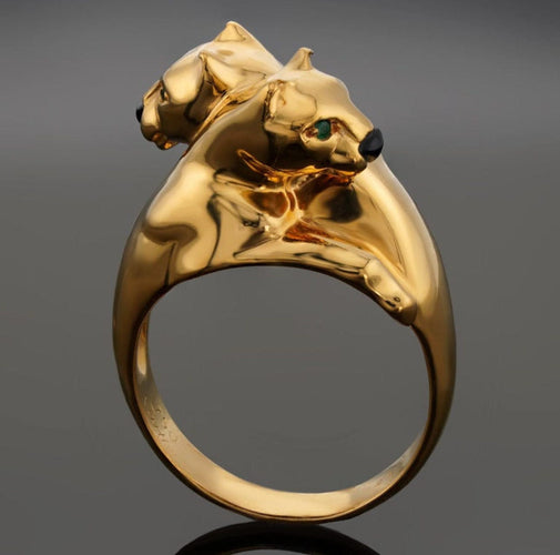 Bague Bague Cartier Panthère Double Tête en or jaune émeraude 58 Facettes