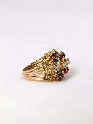 Bague 55.5 Bague fils d'or tressés diamants rubis émeraudes 58 Facettes J401