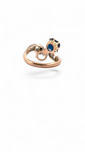 Bague ancienne Toi et Moi saphir de Siam et diamants