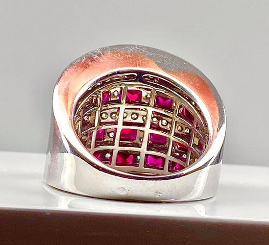 Bague 56 Bague bandeau cocktail Or blanc Rubis Diamants 58 Facettes AB 291