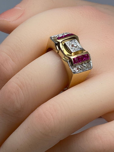 Bague 58 Bague Tank diamants & rubis synthétiques 58 Facettes