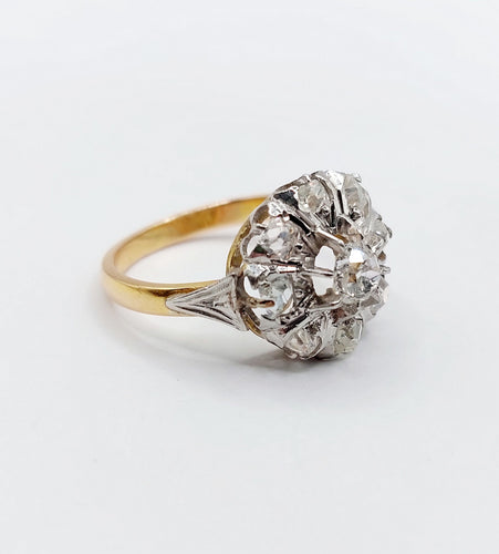 Bague 54 Bague marguerite or jaune, platine et diamants taille ancienne (circa 1920) 58 Facettes A05474