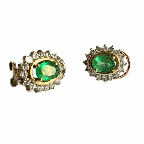 Boucles d'oreilles BOUCLES D'OREILLES ROSETTE NÉO CLASSIQUES CONTEMPORAINES en OR 18 carats avec DIAMANTS et ÉMERAUDES 58 Facettes Q374B(127)