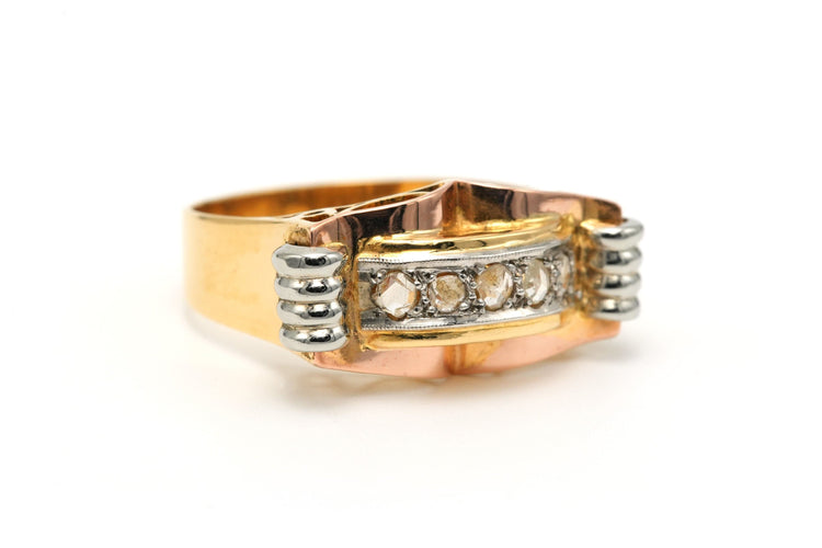 Bague 58 Bague Art Déco sertie de diamants taille rose en or jaune et blanc 18 carats 58 Facettes B781