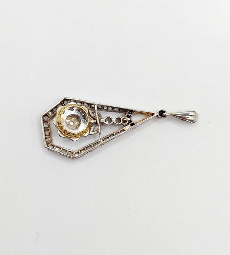 Pendentif Pendentif fleur Art déco en or blanc 18k avec diamants taille roses et saphirs 58 Facettes A06507