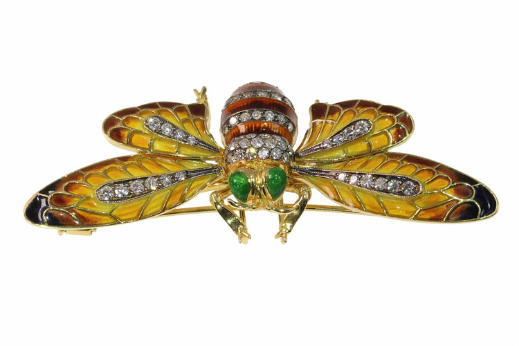 Pendentif Vintage Bee Brooch-Pendant with Plique-à-Jour Enamel and Trembling Wings 58 Facettes 24263-0277