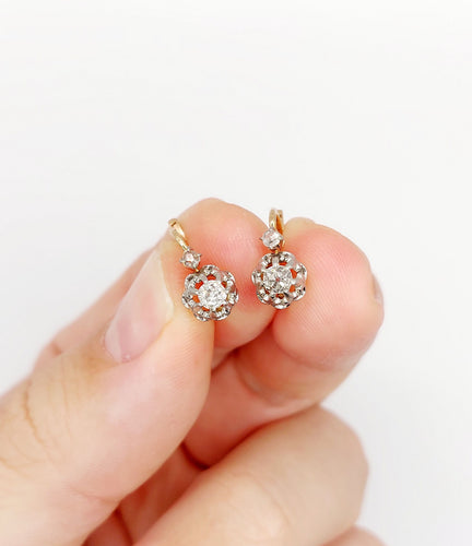 Boucles d'oreilles Dormeuses antique or rose 18k diamants tailles ancienne 0.30 carat (circa 1890) 58 Facettes A06163
