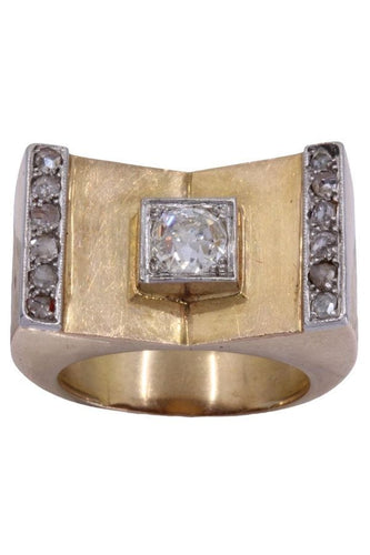 Bague 53 Bague Tank ors jaune et blanc, diamants 58 Facettes 083851
