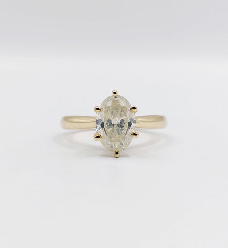 Bague 52 Bague solitaire or 14k ornée d'un diamant de 1,51 carats taille ovale Couleur J-K pureté SI2 avec certificat GWLAB 58 Facettes A03789