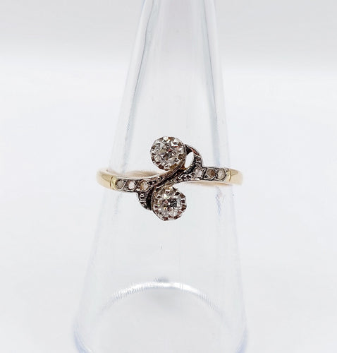 Bague 54 Bague toi et moi antique or jaune, platine et diamant 58 Facettes A05710