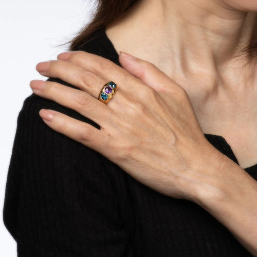 Bague 53 Bague vintage en or jaune avec améthyste et topaze bleue 58 Facettes G13634