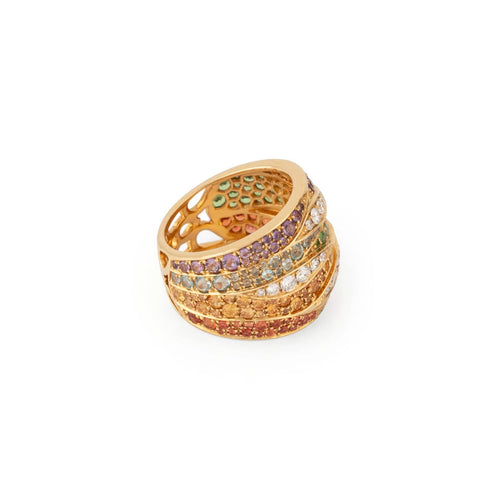 Bague 53 Bague bandeau or jaune entourée de pierres de couleurs 58 Facettes 1