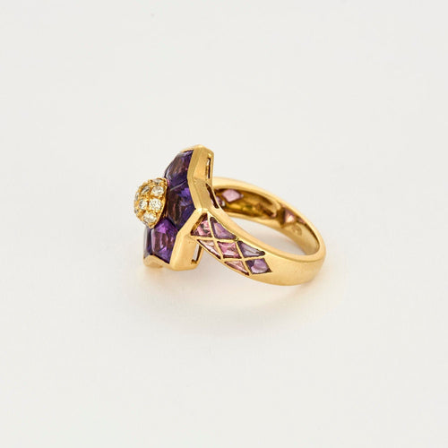 Bague 51 Bague or jaune, améthyste et diamants 58 Facettes CHAL0199