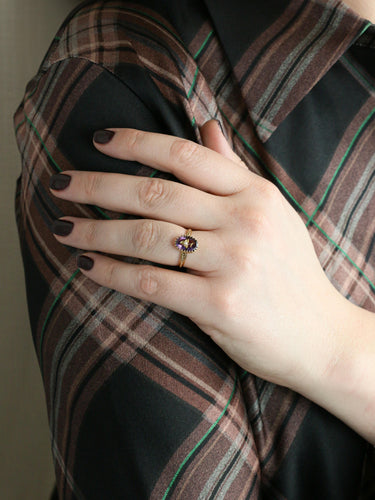 Bague 55 Bague Napoléon III or jaune améthyste perle 58 Facettes J600