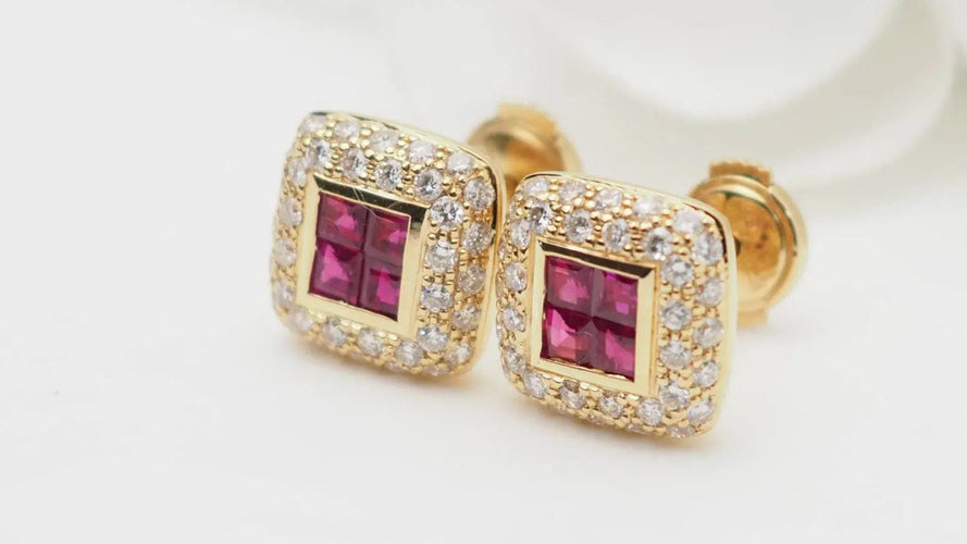Boucles d'oreilles Boucles d'oreille en or jaune, rubis et diamants 58 Facettes 32692