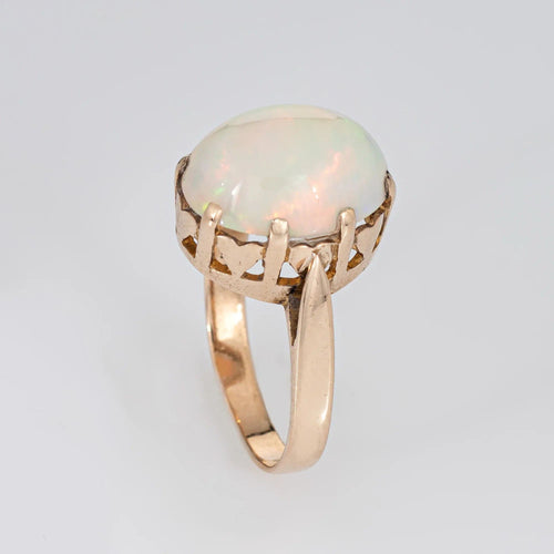 Bague vintage en or jaune 14 carats avec opale éthiopienne de 5,65 ct, taille 6,5, bijou de cocktail