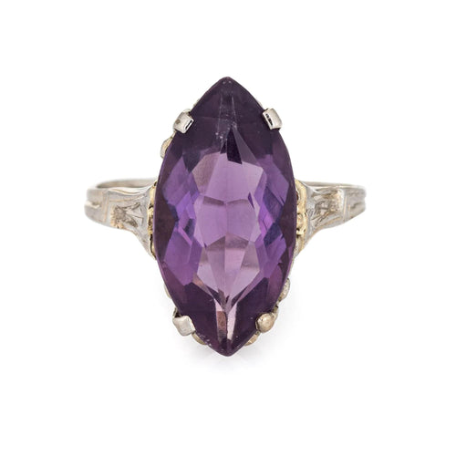 Bague 53 Vintage Art Déco Améthyste Navette Bague Or Blanc Estate Fine Jewelry 58 Facettes G12087