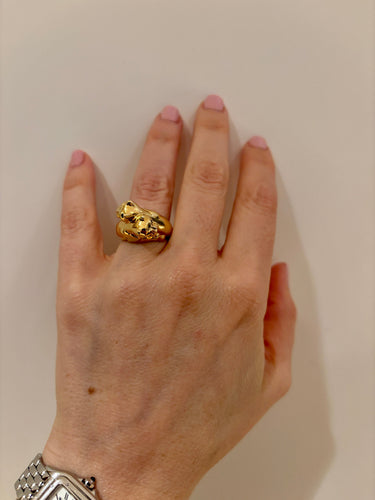 Bague Bague Cartier Panthère Double Tête en or jaune émeraude 58 Facettes