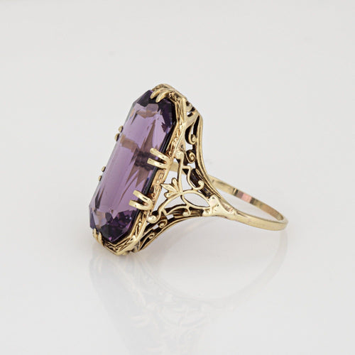Bague Bague cocktail vintage Art Déco en améthyste et filigrane, or 14 carats, taille 6,75 58 Facettes G14135