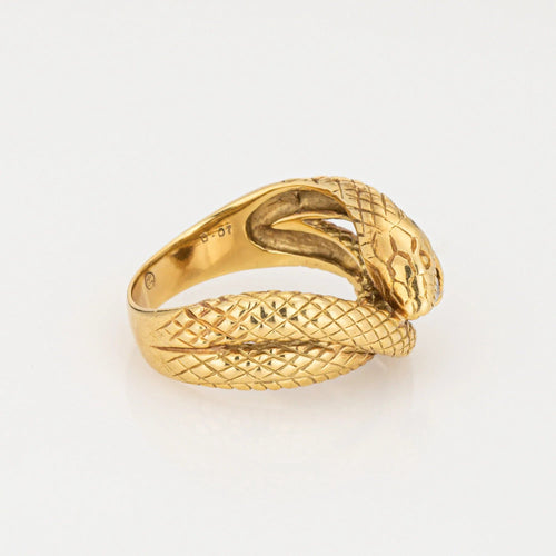Bague Bague serpent en or jaune 18 carats avec diamants et serpent enroulé Taille 7 Bijoux de cocktail 58 Facettes G13721