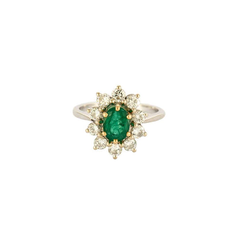 Bague 55 Bague Marguerite or gris et jaune, diamants et émeraude 58 Facettes 250256