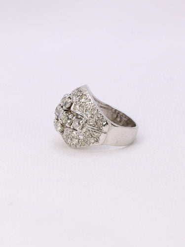 Bague 45 Bague dôme or blanc diamants taille ancienne 58 Facettes J179