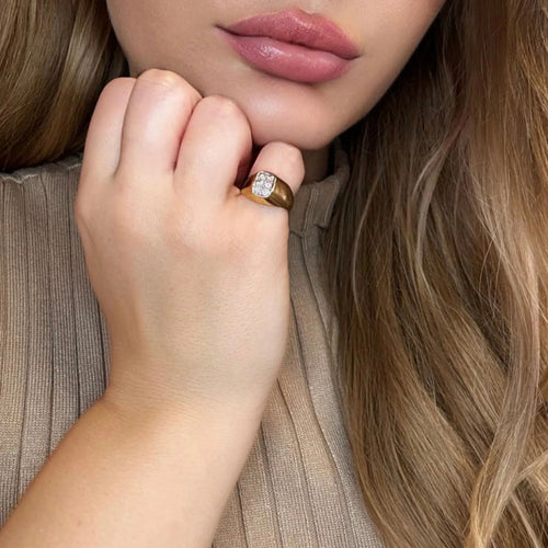 Bague 48 Chevalière Or Jaune 18k & Diamants 58 Facettes 66-GS35365-3