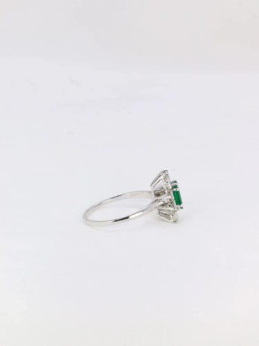 Bague 58 Bague marguerite carrée or blanc émeraude diamants 58 Facettes J206