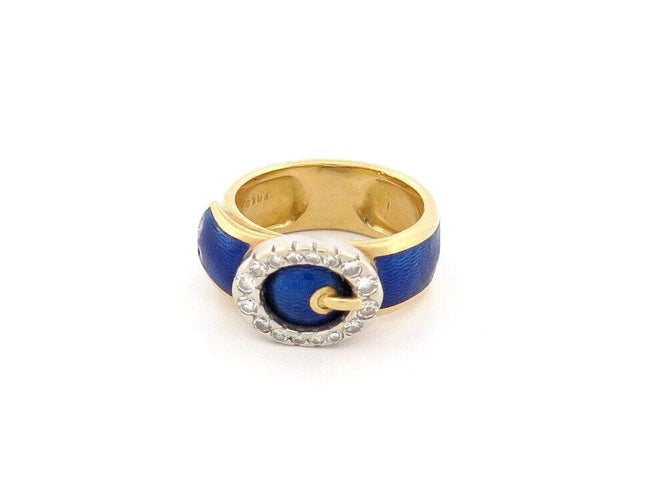 Bague 49 vintage bague FRED boucle de ceinture or jaune & email 16 diamants 58 Facettes 261950