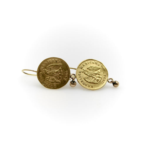 Boucles d'oreilles Boucles d'oreilles en or 21 carats et peso mexicain du début du XXe siècle 58 Facettes A20045